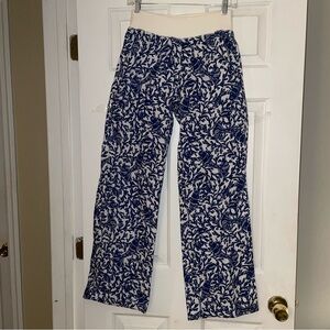 Lilly Pulitzer linen Beach pants Size XS Lobster blue & White Wide leg pull on